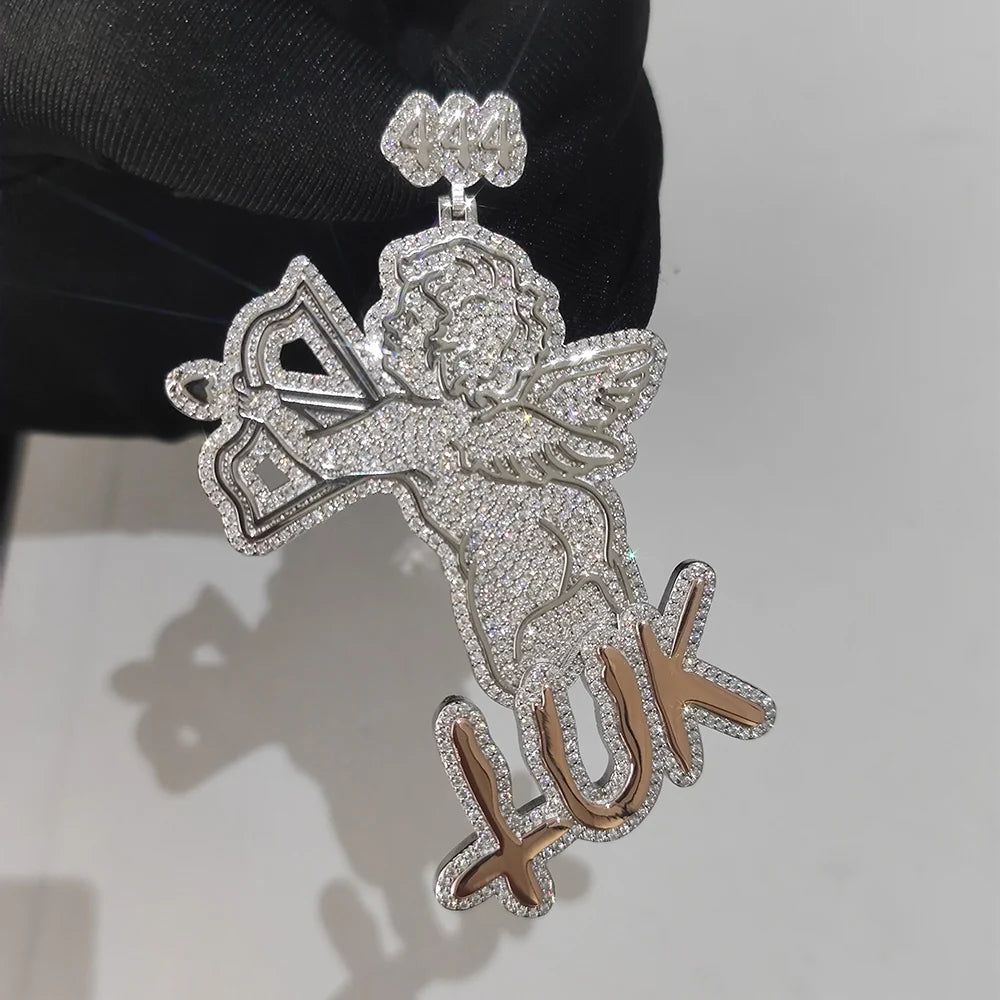 925 Sterling Silver VVS Angel Cupids Pendant Moissanite Custom Bling Iced Out Rose Gold Letter Pendant Necklace Hip Hop Jewelry