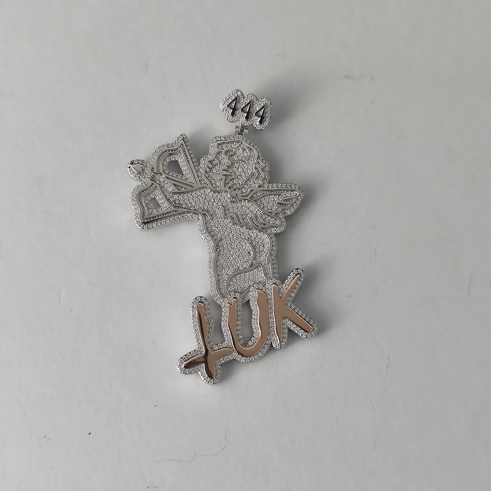 925 Sterling Silver VVS Angel Cupids Pendant Moissanite Custom Bling Iced Out Rose Gold Letter Pendant Necklace Hip Hop Jewelry