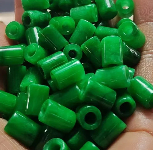 5pc Natural Green Jade Beads Large Hole Barrel Beads Pendants Jadeite Emerald DIY Bracelet Necklace Jewelry Fashion Accessories