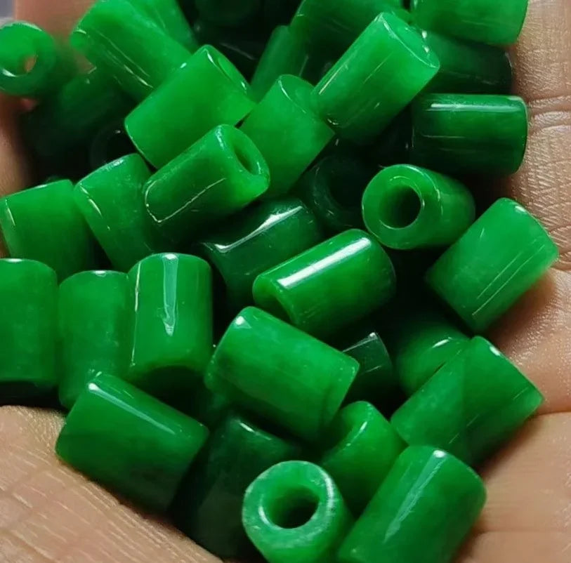 5pc Natural Green Jade Beads Large Hole Barrel Beads Pendants Jadeite Emerald DIY Bracelet Necklace Jewelry Fashion Accessories