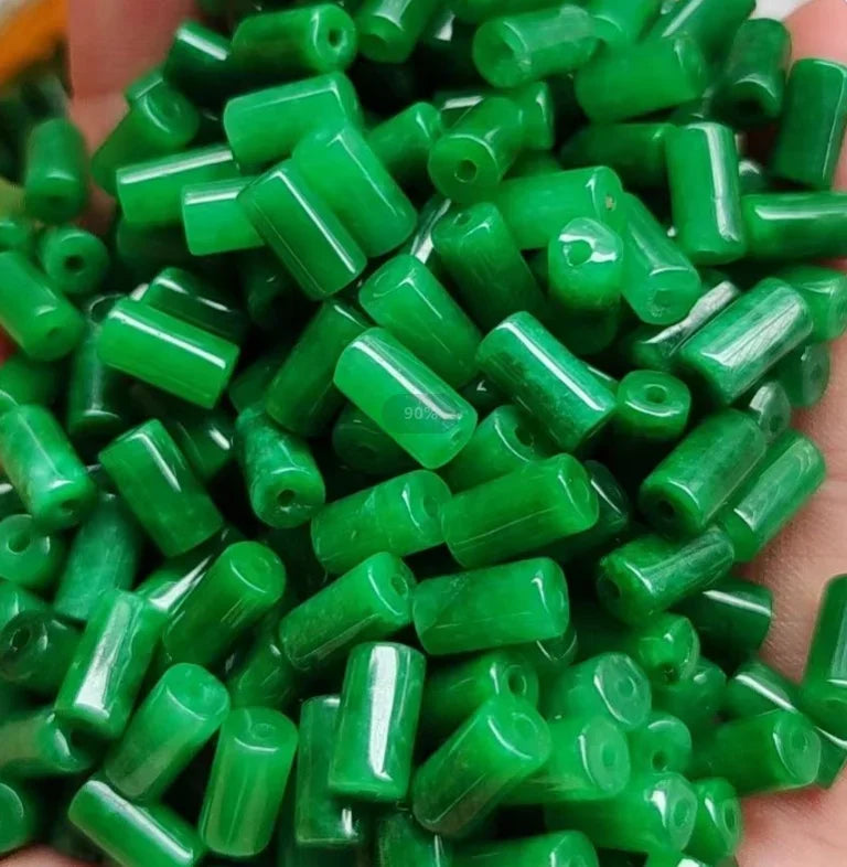 5pc Natural Green Jade Beads Large Hole Barrel Beads Pendants Jadeite Emerald DIY Bracelet Necklace Jewelry Fashion Accessories