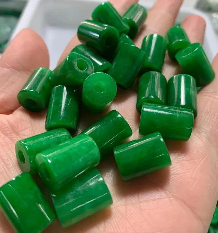 5pc Natural Green Jade Beads Large Hole Barrel Beads Pendants Jadeite Emerald DIY Bracelet Necklace Jewelry Fashion Accessories